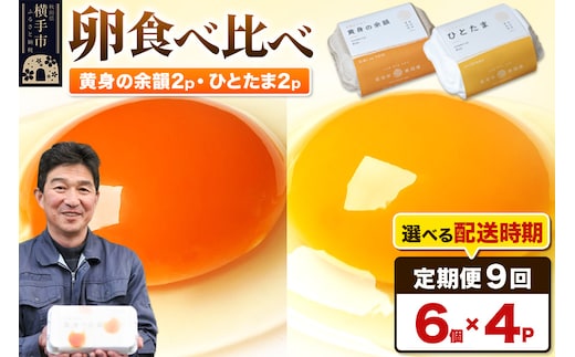 【常温発送】《定期便9ヶ月》黄身の余韻6個×2P・ひとたま6個×2P 計24個【発送時期が選べる】9か月 9ヵ月 9カ月 9ケ月 卵 玉子 たまご 2種類 味比べ 食べ比べ 開始時期選べる東海林養鶏場 至福のたまご 黄身の余韻 ひとたま タマゴ