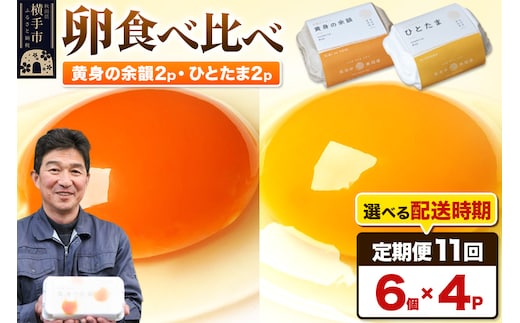 【常温発送】《定期便11ヶ月》黄身の余韻6個×2P・ひとたま6個×2P 計24個【発送時期が選べる】11か月 11ヵ月 11カ月 11ケ月 卵 玉子 たまご 2種類 味比べ 食べ比べ 開始時期選べる東海林養鶏場 至福のたまご 黄身の余韻 ひとたま タマゴ