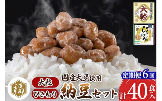 《定期便6ヶ月》ふく屋 納豆2種セット(大粒・ひきわり) 計40食入(大粒×16食／ひきわり×24食) [二代目福治郎 納豆 ふく屋]