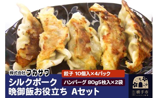 シルクポーク晩御飯お役立ち Aセット 餃子（10個入×4パック） ハンバーグ（80g5枚入×2袋） [餃子 ハンバーグ セット]