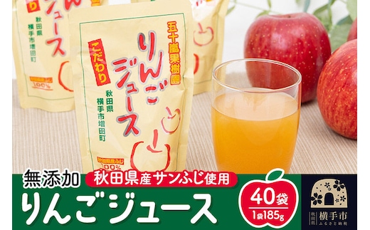 無添加りんごジュース(サンふじ) 40パック リンゴジュース [秋田県 五十嵐果樹園 りんごジュース 無添加 りんご リンゴ 林檎 ストレート 無添加 果汁100%]