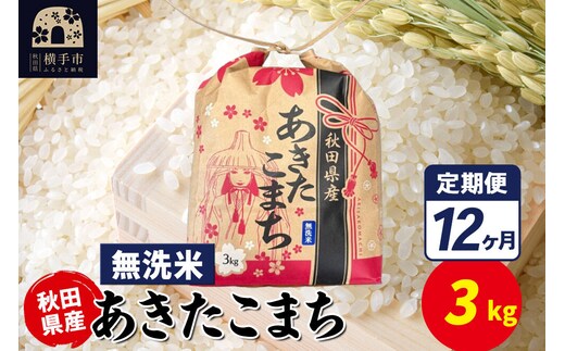 《定期便12ヶ月》あきたこまち 3kg×1袋【無洗米】令和7年産 秋田県産 こまちライン [こまちライン あきたこまち ブランド米 お米 無洗米 精米 米どころ 秋田 秋田県産]