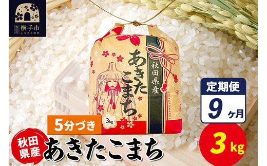 《定期便9ヶ月》あきたこまち 3kg×1袋【5分づき】令和7年産 秋田県産 こまちライン [こまちライン あきたこまち ブランド米 お米 5分搗き 精米 米どころ 秋田 秋田県産]