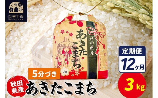 《定期便12ヶ月》あきたこまち 3kg×1袋【5分づき】令和7年産 秋田県産 こまちライン [こまちライン あきたこまち ブランド米 お米 5分搗き 精米 米どころ 秋田 秋田県産]