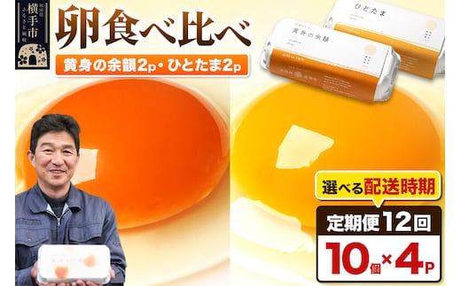 【常温発送】《定期便12ヶ月》黄身の余韻10個×2P・ひとたま10個×2P 計40個【発送時期が選べる】12か月 12ヵ月 12カ月 12ケ月 卵 玉子 たまご 2種類 味比べ 食べ比べ 開始時期選べる東海林養鶏場 至福のたまご 黄身の余韻 ひとたま 玉子 タマゴ [12か月 12ヵ月 12カ月 12ケ月 卵 玉子 たまご 2種類 味比べ 食べ比べ 開始時期選べる東海林養鶏場 至福のたまご]