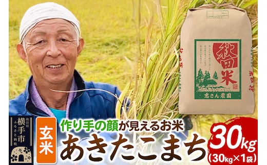 《令和8年産 新米受付》忠さん農園 作り手の顔が見えるお米 秋田県横手市産 あきたこまち 玄米 30kg [新米 先行予約 お米 米 ごはん ご飯]