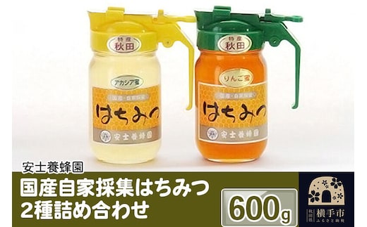 国産自家採集はちみつ2種詰め合わせ（アカシア、りんご）計2本 600g [蜂蜜 はちみつ ハチミツ アカシア あかしあ りんご リンゴ 林檎]