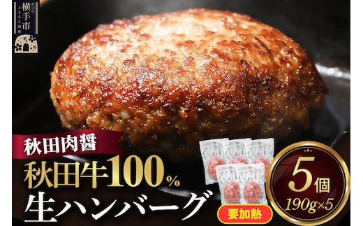 秋田牛100％ 生ハンバーグ 190g×5個 ビッグサイズ 秋田肉醤 国産牛 和牛 [手作り 国産 牛肉 ブランド牛 ご家庭用 ご贈答用 お取り寄せ]
