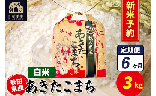 《令和8年産 新米受付》《定期便6ヶ月》あきたこまち 3kg×1袋【白米】令和8年産 秋田県産 こまちライン [新米 先行予約 こまちライン あきたこまち ブランド米 お米 白米 精米 米どころ 秋田 秋田県産]