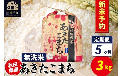 《令和8年産 新米受付》《定期便5ヶ月》あきたこまち 3kg×1袋【無洗米】令和8年産 秋田県産 こまちライン [新米 先行予約 こまちライン あきたこまち ブランド米 お米 無洗米 精米 米どころ 秋田 秋田県産]