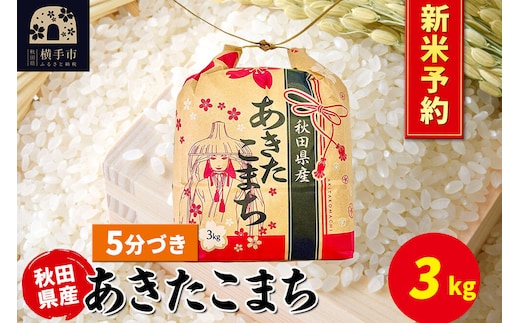 《令和8年産 新米受付》あきたこまち 3kg×1袋【5分づき】令和8年産 秋田県産 こまちライン [新米 先行予約 こまちライン あきたこまち ブランド米 お米 5分搗き 精米 米どころ 秋田 秋田県産]
