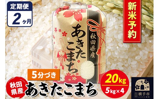 《令和8年産 新米受付》《定期便2ヶ月》あきたこまち 20kg（5kg×4袋）【5分づき】秋田県産 こまちライン [新米 先行予約 こまちライン あきたこまち ブランド米 お米 5分搗き 5分づき 米どころ 秋田 秋田県産]