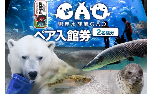 男鹿水族館GAOペア入館券 2名分 秋田県 ガオ 日本海 ペア 利用券 入場券 [水族館 秋田 男鹿 男鹿半島 男鹿温泉 シロクマ しろくま 白くま 豪太 モモ太 ガオ]
