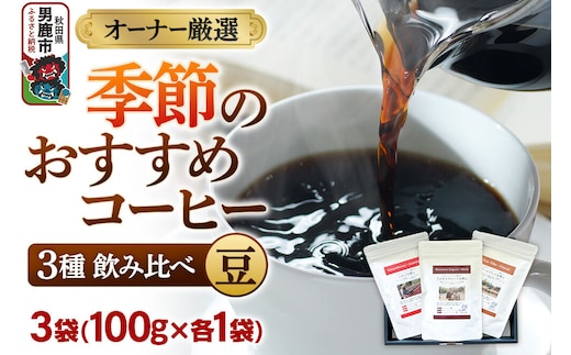 コーヒーセット 【オーナー厳選】季節のおすすめコーヒー3種飲み比べセット（100g×3袋）（豆） [コーヒー 珈琲 コク エチオピア スペシャリティ 秋田県 男鹿市]