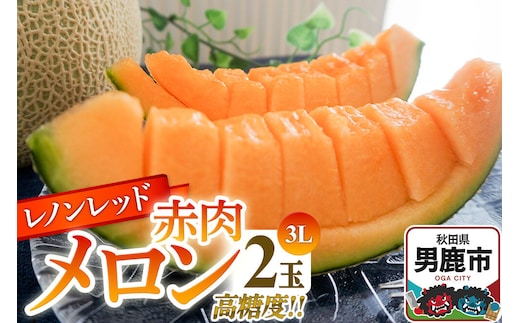 R8年度産 先行受付 メロン3L（1.3キロ前後）×2玉（レノンレッド）秋田県 男鹿市