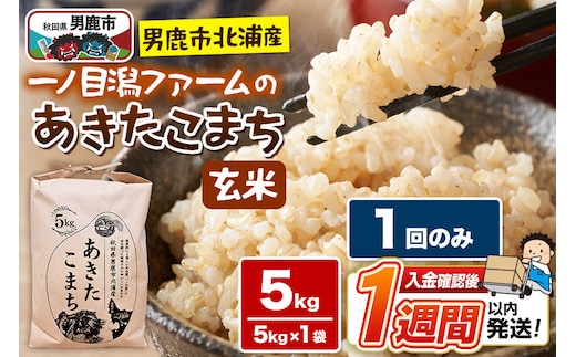 ＜令和7年産＞「秋田県男鹿市北浦産」あきたこまち（玄米）5kg [あきたこまち ブランド米 お米 玄米 米どころ 秋田 秋田県産 男鹿市北浦産]