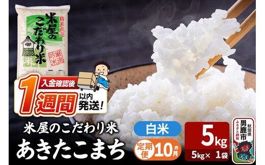令和8年産新米《定期便10ヶ月》『米屋のこだわり米』あきたこまち 白米 （5kg×1袋） 吉運商店 秋田県 男鹿市 精米 お米 お弁当 おにぎり [新米 米 こめ コメ 白米 あきたこまち 秋田県 男鹿市 5kg]