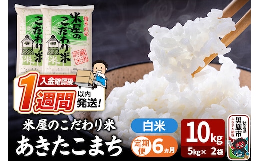 令和8年産新米《定期便6ヶ月》『米屋のこだわり米』あきたこまち 白米 10kg（5kg×2袋） 吉運商店 秋田県 男鹿市 精米 お米 お弁当 おにぎり [新米 米 こめ コメ 白米 あきたこまち 秋田県 男鹿市 10kg]