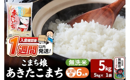 令和8年産新米《定期便6ヶ月》『こまち娘』あきたこまち 無洗米（5kg×1袋） 吉運商店 秋田県 男鹿市 お米 お弁当 おにぎり [新米 米 こめ コメ 無洗米 あきたこまち 秋田県 男鹿市 5kg]