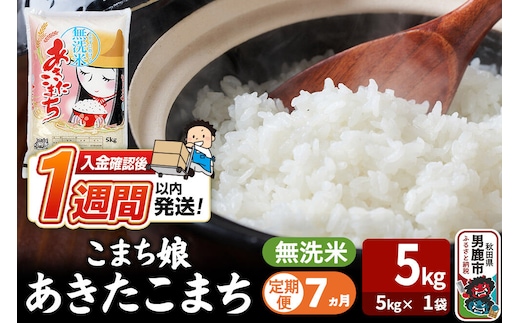 令和8年産新米《定期便7ヶ月》『こまち娘』あきたこまち 無洗米（5kg×1袋） 吉運商店 秋田県 男鹿市 お米 お弁当 おにぎり [新米 米 こめ コメ 無洗米 あきたこまち 秋田県 男鹿市 5kg]