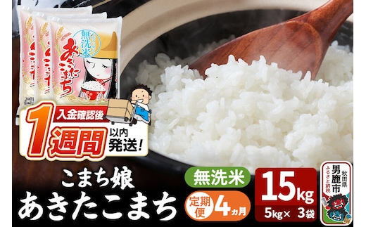 令和8年産新米《定期便4ヶ月》『こまち娘』あきたこまち 無洗米 15kg（5kg×3袋）吉運商店 秋田県 男鹿市 お米 お弁当 おにぎり [新米 米 こめ コメ 無洗米 あきたこまち 秋田県 男鹿市 15kg]