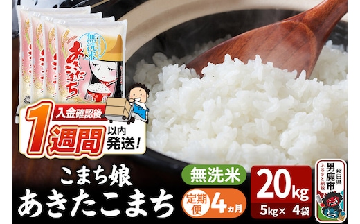 令和8年産新米《定期便4ヶ月》『こまち娘』あきたこまち 無洗米 20kg（5kg×4袋）吉運商店 秋田県 男鹿市 お米 お弁当 おにぎり [新米 米 こめ コメ 無洗米 あきたこまち 秋田県 男鹿市 20kg]