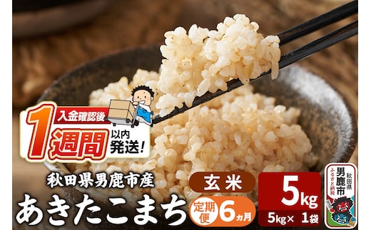 令和8年産新米《定期便6ヶ月》あきたこまち 玄米 5kg（5kg×1袋） 吉運商店 秋田県 男鹿市 お米 お弁当 おにぎり [新米 米 こめ コメ 玄米 あきたこまち 秋田県 男鹿市 5kg]