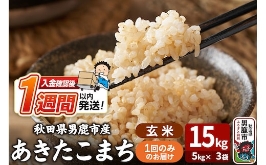 令和8年産新米 あきたこまち 玄米 15kg（5kg×3袋） 吉運商店 秋田県 男鹿市 お米 お弁当 おにぎり [新米 米 こめ コメ 玄米 あきたこまち 秋田県 男鹿市 15kg]