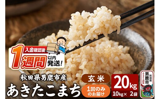 令和8年産新米 あきたこまち 玄米 20kg（10kg×2袋） 吉運商店 秋田県 男鹿市 お米 お弁当 おにぎり [新米 米 こめ コメ 玄米 あきたこまち 秋田県 男鹿市 20kg]