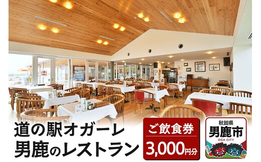 男鹿のレストラン ご飲食券 チケット 3,000円分（1,000円×3枚）道の駅オガーレ 東洋一の海岸線にある男鹿のレストラン 秋田県 男鹿市