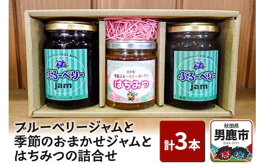 ブルーベリージャムと季節のおまかせジャムとはちみつの詰合せ（合計3本）男鹿ぶるーべりーガーデン 秋田県 男鹿市