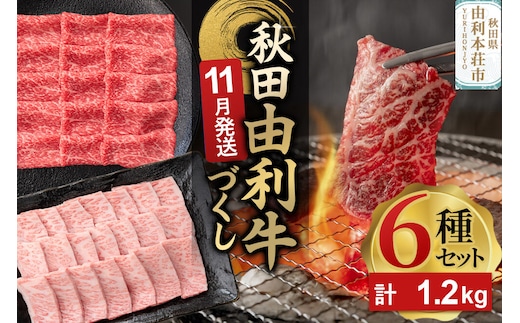 【11月発送】由利牛づくし 6種 セット 合計1.2kg まとめてお届け [先行受付 牛肉 肉 秋田由利牛 黒毛和牛 国産 しゃぶしゃぶ すき焼き 焼肉 バーベキュー 食べ比べ セット 秋田かまくらミート]