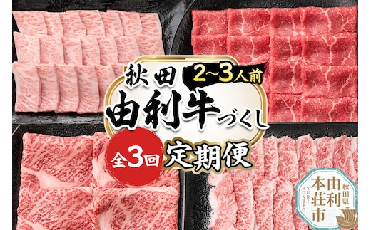 【定期便 全3回】由利牛づくし セット 合計1.2kg（目安：2～3人前） [牛肉 肉 秋田由利牛 黒毛和牛 国産 しゃぶしゃぶ すき焼き 焼肉 バーベキュー 食べ比べ セット 秋田かまくらミート]