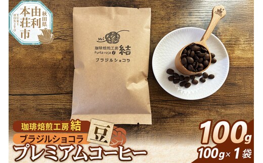 珈琲 コーヒー プレミアムコーヒー【豆】ブラジルショコラ 100g（100g×1袋）＜クロネコゆうパケット＞ [珈琲 コーヒー プレミアムコーヒー ブラジルショコラ 豆 飲料 ドリンク 珈琲焙煎工房 結 yui 秋田]