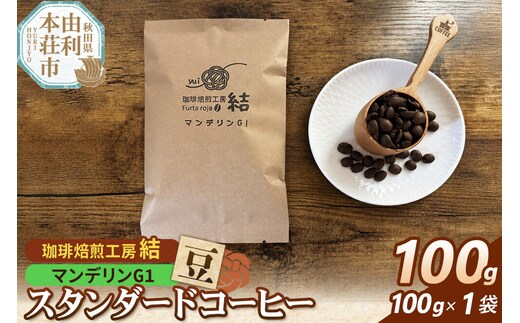 珈琲 コーヒー スタンダードコーヒー【豆】マンデリンG1 100g（100g×1袋）＜クロネコゆうパケット＞ [珈琲 コーヒー スタンダードコーヒー マンデリンG1 豆 飲料 ドリンク 珈琲焙煎工房 結 yui 秋田]