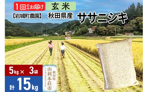 【玄米】秋田県由利本荘市産 ササニシキ 15kg(5kg×3袋) 令和7年産 真空パック 岩城町農園