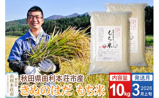 《予約受付》【2026年3月上旬発送・お彼岸】令和7年産【もち米】 10kg（5kg×2袋） 秋田県 由利本荘市産 きぬのはだ 精米 10kg