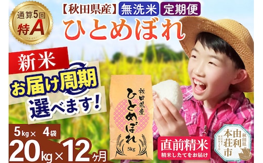 《令和8年産 新米受付》《定期便12ヶ月》【無洗米】通算5回特A 秋田県産ひとめぼれ 20kg(5kg×4袋)×12回 お届け周期調整 隔月に調整OK お米 米 こめ 藤岡農産 [米 無洗米 白米 特A 精米 秋田県 東北 お米 ひとめぼれ 小袋 小分け 直前精米 おいしい米 おすすめ]