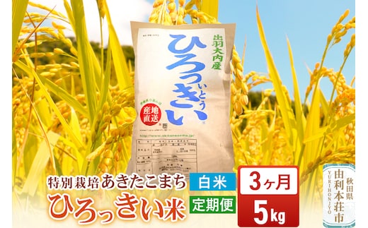 《定期便3ヶ月》【白米】 秋田県産 あきたこまち 5kg 令和7年産 特別栽培米 ひろっきい米