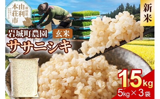 《令和8年産 新米》【玄米】ササニシキ 15kg(5kg×3袋) 秋田県 由利本荘市産 真空パック 岩城町農園 [新米 米 お米 玄米 秋田県産 ササニシキ ブランド米 食卓 おにぎり 秋田県産 秋田]