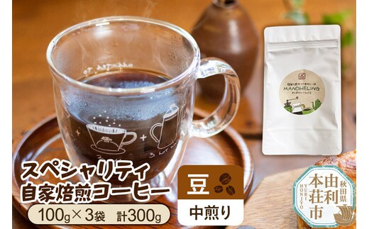 スペシャリティ自家焙煎コーヒー【豆】 中煎り 300g（100g×3袋）＜クロネコゆうパケット＞ [珈琲 コーヒー スペシャルティコーヒー 豆 自家焙煎 中煎り 煎りたて 飲料 ドリンク 秋田県 由利本荘市 珈琲豆専門彩豆]