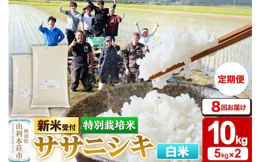 《令和8年産 新米受付》《定期便8ヶ月》【白米】特別栽培米 ササニシキ 10kg（5kg×2袋） 秋田県産 [ササニシキ 新米予約 先行予約 米 お米 こめ 白米 精米 ブランド米 食卓 おにぎり 秋田県産 秋田]