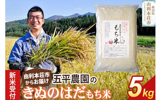 《令和8年産 新米受付》【もち米】きぬのはだ5kg 精米 秋田県 由利本荘市産 五平農園 [新米 予約 もち米 餅 米 もちもち お赤飯 おこわ おはぎ 精米 正月 秋田県 きぬのはだ]