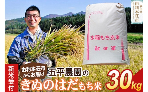 《令和8年産 新米受付》【もち米】玄米 きぬのはだ 30kg 秋田県 由利本荘市産 五平農園 [新米 予約 もち米 餅 米 もちもち お赤飯 おこわ おはぎ 玄米 正月 きぬのはだ 秋田県産 由利本荘市]