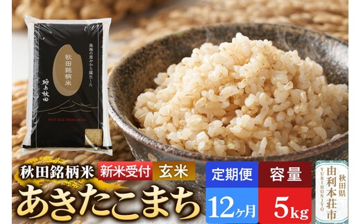 《令和8年産 新米受付》《定期便12ヶ月》【玄米】極上秋田銘柄米 あきたこまち 5kg [米 お米 こめ 玄米 あきたこまち ブランド米 銘柄米 食卓 おにぎり 秋田県産 秋田県 由利本荘市]