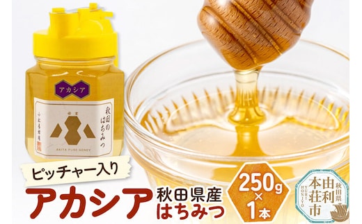 【令和8年度産】小松養蜂場 はちみつ 秋田県産 100％ ピッチャー入 アカシアはちみつ 250g [はちみつ ハチミツ 蜂蜜 国産 秋田県産100％ 自家採蜜100％]