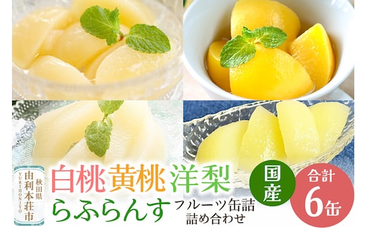 Sanuki 国産 フルーツ缶詰 4種6缶セット (スライス白桃・黄桃・洋梨・薄切りらふらんす)