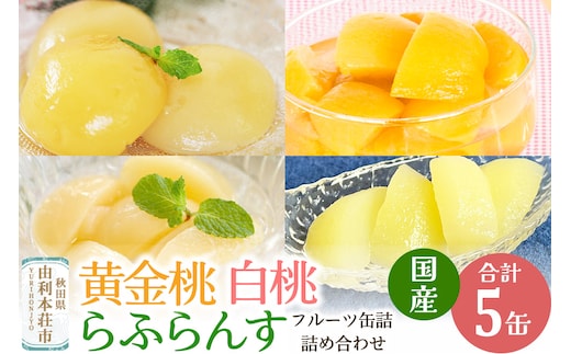 Sanuki 国産 フルーツ缶詰 4種5缶セット (黄金桃・2つ割り白桃・スライス白桃・薄切りらふらんす)