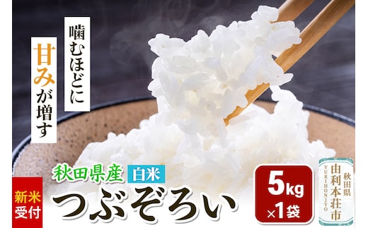 《新米受付》令和8年産【白米】つぶぞろい 5kg 秋田県由利本荘市産 [新米予約 米 お米 白米 精米 つぶぞろい 粒ぞろい 大粒 粒が大きい 柔らかい食感 甘み 粘り 香り ふっくら もっちり ご飯 ごはん 秋田]
