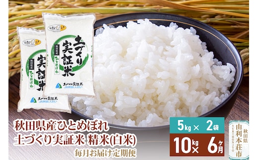 【白米】《定期便》 10kg (5kg袋小分け) ×6回 令和7年産 ひとめぼれ 土作り実証米 合計60kg 秋田県産